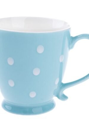 Kubek do herbaty niebieski białe kropki porcelana 440ml