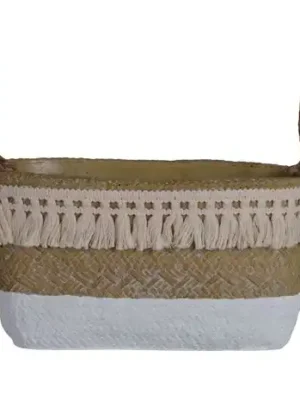 DONICZKA CERAMICZNA BOHO PODŁUŻNA BEŻOWO-BIAŁA DUŻA