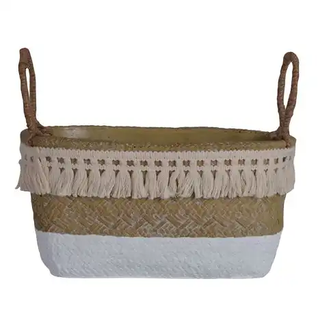 DONICZKA CERAMICZNA BOHO PODŁUŻNA BEŻOWO-BIAŁA DUŻA