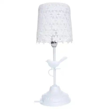 LAMPKA NOCNA BIAŁA AŻUROWA Z PTASZKIEM