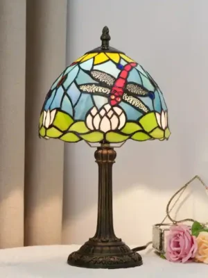 Lampa stojąca witrażowa w stylu Tiffany. Ważka z kwiatem '20