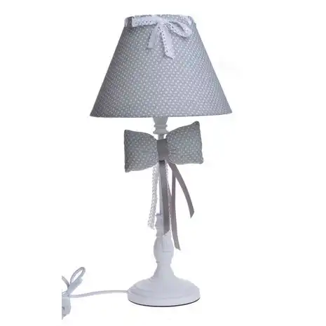 LAMPA BIAŁA Z KOKARDĄ ABAŻUR W KROPKI