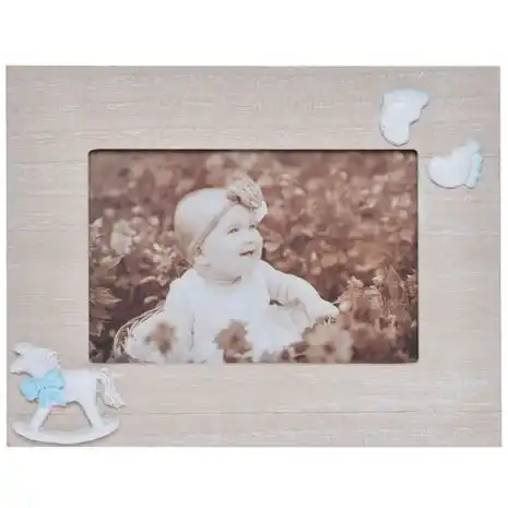 RAMKA NA ZDJĘCIE Z KONIKIEM I NIEBIESKĄ KOKARDĄ