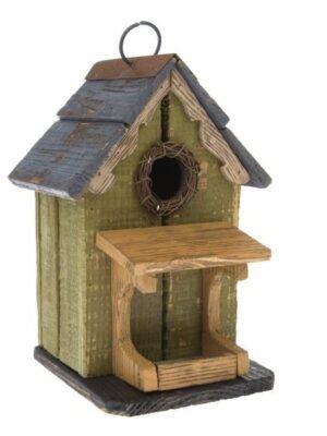 Drewniana budka wisząca, karmnik