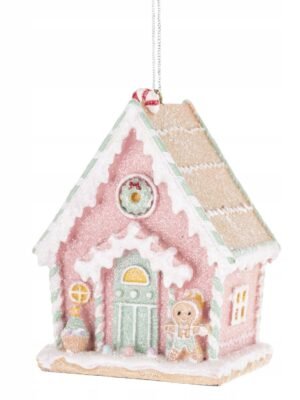 ZAWIESZKA ŚWIĘTA RÓŻOWY LUKROWANY DOMEK 9x6,5x5,5CM