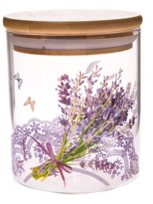 Szklany słoik z bambusową pokrywką - lawendowy, 440ml