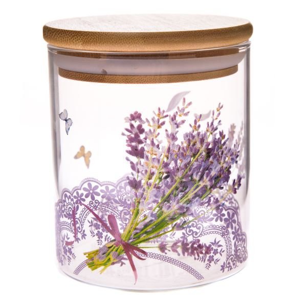 Szklany słoik z bambusową pokrywką - lawendowy, 440ml