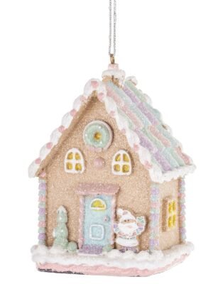 ZAWIESZKA ŚWIĘTA RÓŻOWY LUKROWANY DOMEK 9x6,5x5,5CM