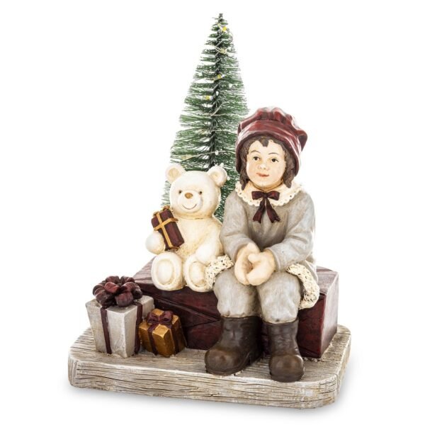 Świąteczna figurka LED dziewczynka przy choince