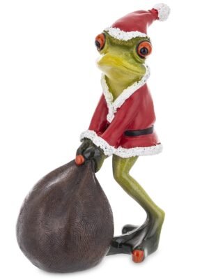 Figurka 16x9,5x12 cm - Żaba Św. Mikołaj z workiem
