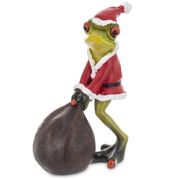 Figurka 16x9,5x12 cm - Żaba Św. Mikołaj z workiem