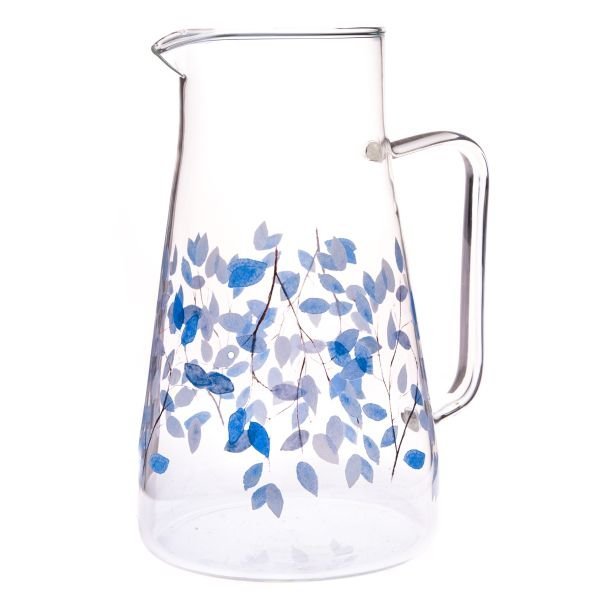Dzbanek szklany - niebieskie kwiaty, 1450 ml