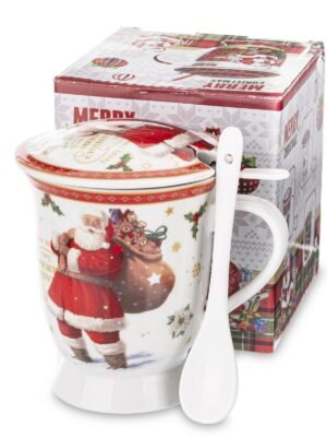 Kubek Porcelanowy z Zaparzaczem i   Łyżeczką w Dekoracyjnym Opakowaniu