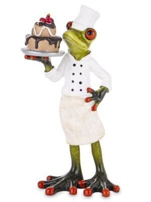 Figurka żaba zielona, żaba kucharz cukiernik