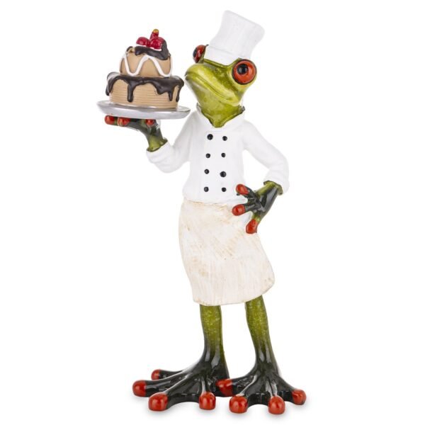 Figurka żaba zielona, żaba kucharz cukiernik
