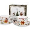 Komplet filiżanek świątecznych 2x Filiżanka Podstawka zestaw porcelana miś