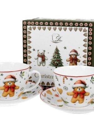 Komplet filiżanek świątecznych 2x Filiżanka Podstawka zestaw porcelana miś