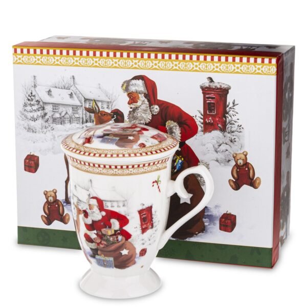 aa-35.jpg Kubek porcelanowy z zaparzaczem i przykrywką z porcelany w dekoracyjnym opakowaniu.