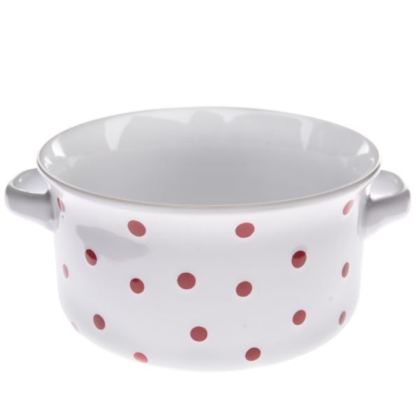 Miseczka ceramiczna, biała w czerwone kropki, 560ml