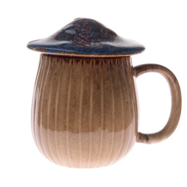 Kubek ceramiczny z pokrywką - grzybek, 550ml