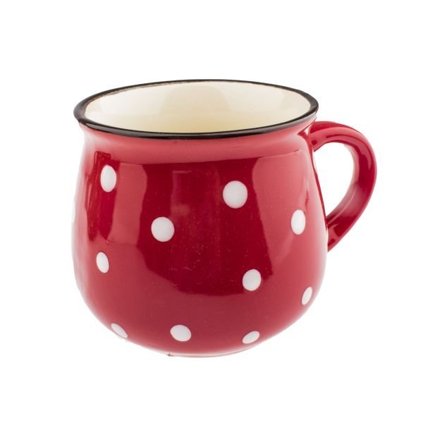 Kubek ceramiczny, czerwony w kropki, 75ml