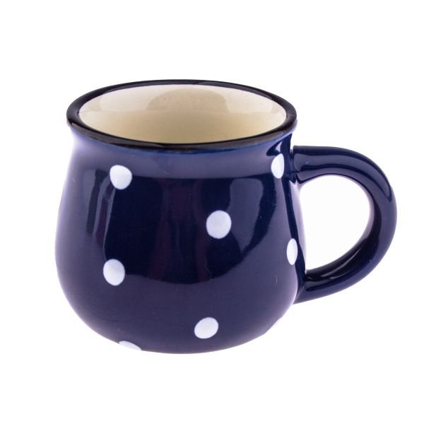 Kubek ceramiczny, granatowy w kropki, 75ml