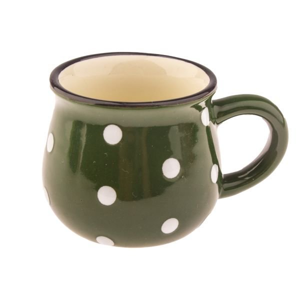 Kubek ceramiczny, zielony w kropki, 75ml