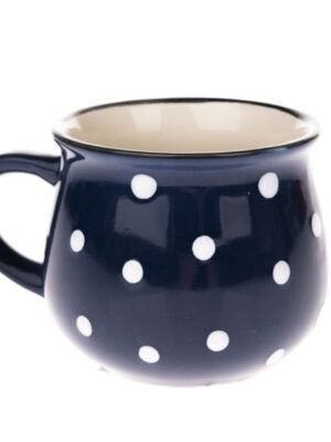Kubek ceramiczny, granatowy w kropki, 230ml