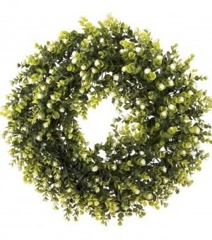 Wianek na drzwi stroik zielony sztuczne kwiaty dekoracja