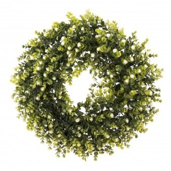 Wianek na drzwi stroik zielony sztuczne kwiaty dekoracja