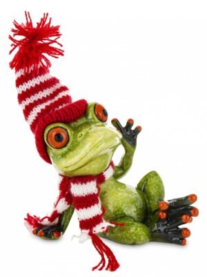 Ozdobna Figurka ŻABA 12,5 x 8 x 10 cm - Żabka w czapce i szaliku