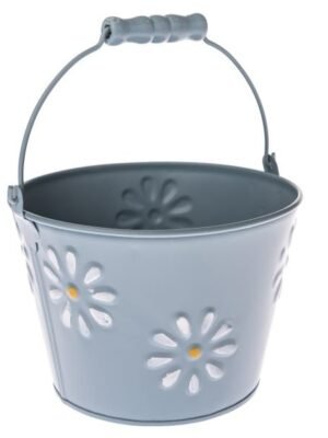 Osłonka metalowa w niebieskim kolorze w kształcie wiaderka