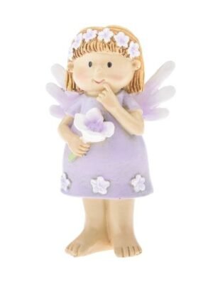 Figurka aniołek, wróżka z białym kwiatem stojąca