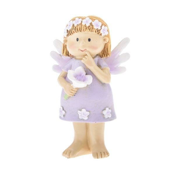 Figurka aniołek, wróżka z białym kwiatem stojąca