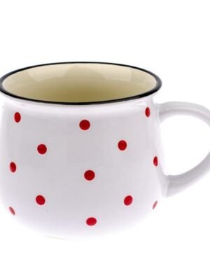 Kubek ceramiczny, biały w czerwone groszki, 770ml