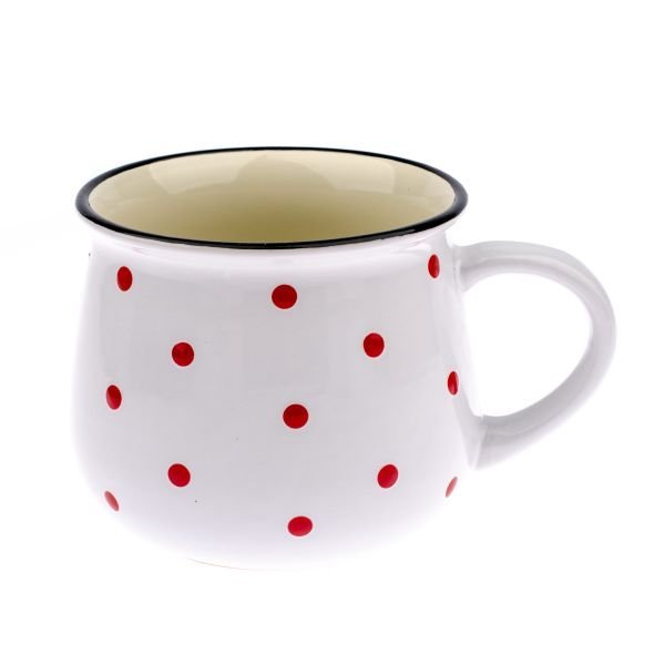 aa-6-1.jpg Kubek ceramiczny, biały w czerwone groszki, 770ml