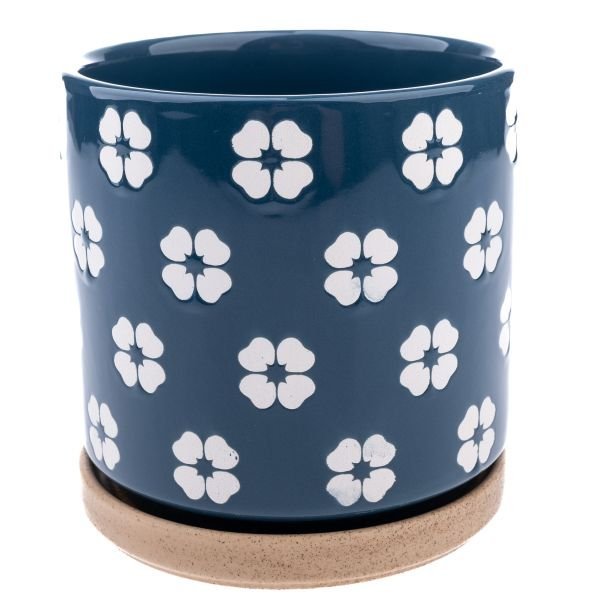 aa-69.jpg Doniczka ceramiczna ze spodkiem, niebieska