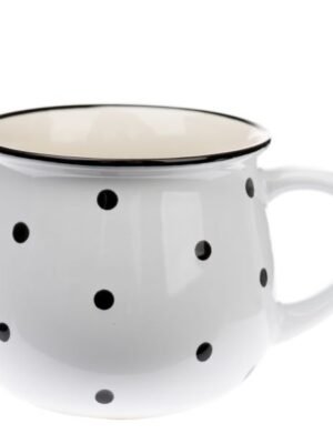 Ceramiczny kubek, biały w czarne kropki, 770ml