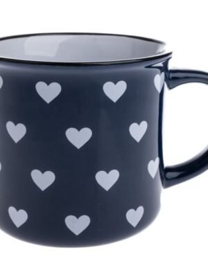 Kubek ceramiczny, niebieski z białymi serduszkami, 400ml