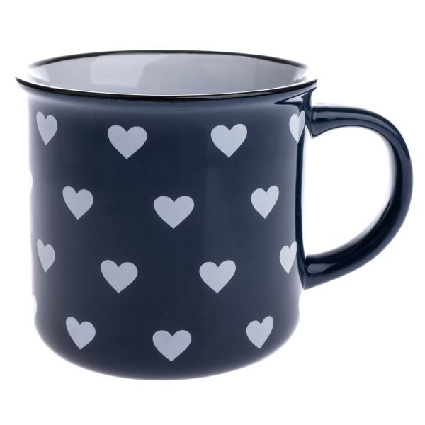 Kubek ceramiczny, niebieski z białymi serduszkami, 400ml