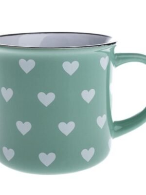 Kubek ceramiczny, jasnozielony z białymi serduszkami, 400ml