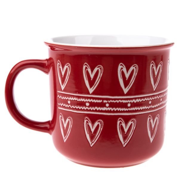 Kubek ceramiczny z serduszkami, czerwony, 450 ml