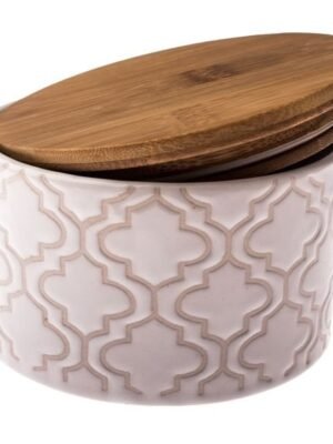 Ceramiczny słoik z bambusową pokrywką, 440ml, biały