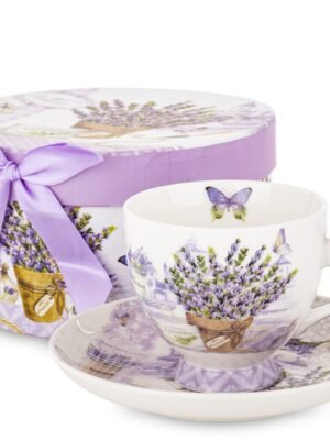 Lawendowy porcelanowy komplet, filiżanka ze spodeczkiem 240ml