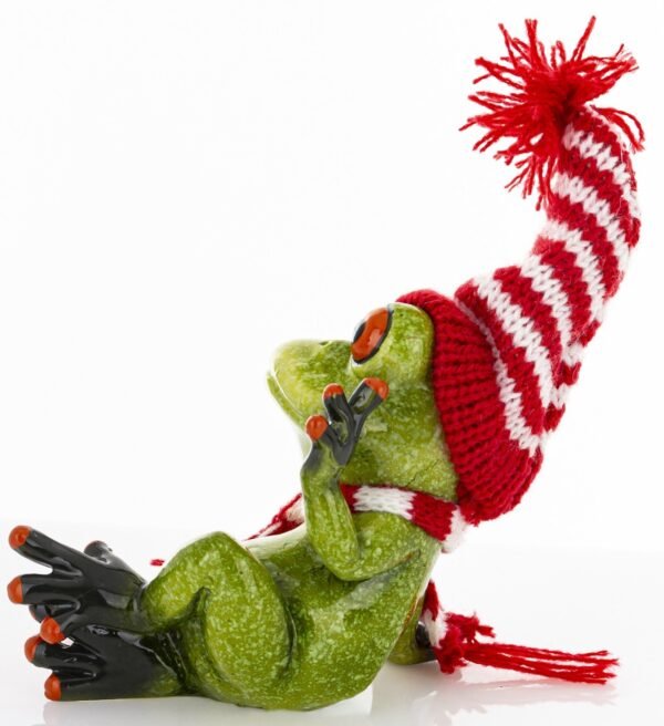Ozdobna Figurka ŻABA 12,5 x 8 x 10 cm - Żabka w czapce i szaliku