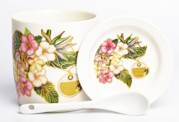 Kubek z łyżeczką i podstawką  330 ml