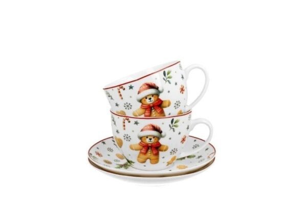 Komplet filiżanek świątecznych 2x Filiżanka Podstawka zestaw porcelana miś
