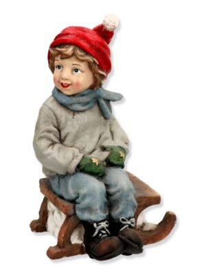 Chłopczyk na sankach figurka ceramiczna