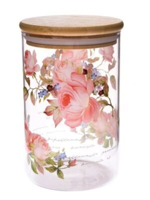 k-1-1.jpg Szklany słoik z bambusową pokrywką - róża, 840ml
