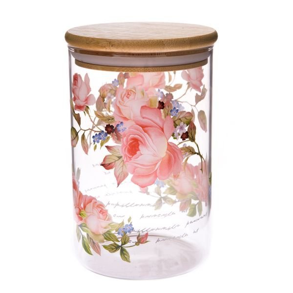 Szklany słoik z bambusową pokrywką - róża, 840ml